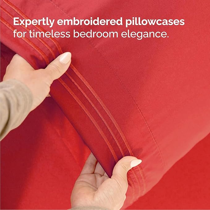 Cal King Size 4 Piece Sheet Set - Comfy Breathable & Cooling Sheets - Hotel Luxury Bed Sheets for Women & Men - Deep Pockets, Easy-Fit, Extra Soft & Wrinkle Free Sheets - Red Oeko-Tex Bed Sheet Set