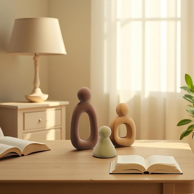 XINXUAN Abstract Three Sculptures - Minimalist Home Decoration, Modern Living Room Character Design, Desktop Decoration, Neutral Resin Art, Meaningful Home Gifts ﻿ (Flocking Color)