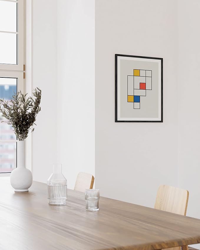 HAUS AND HUES Bauhaus Modern Colorful Abstract Wall Art - Retro Mondrian Poster, Mid Century Modern Wall Art Work, Abstract Art, Retro Poster, Mid Century Wall Art (Unframed, 16x20)