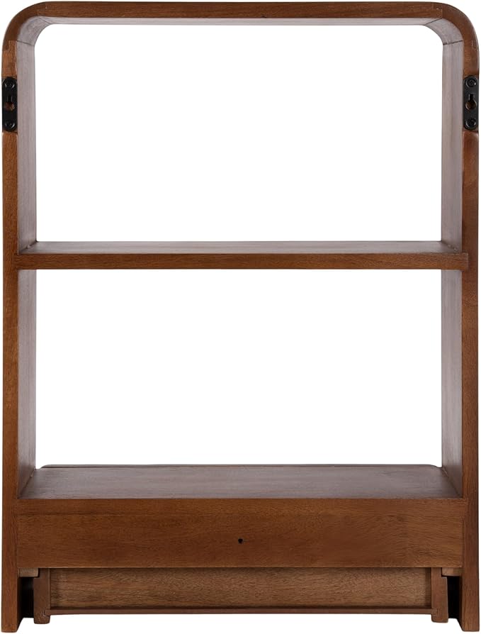 Kate and Laurel Kato Modern Wall Shelf with Drawer; 18 x 24; Walnut Brown; Decorative Over The Toilet Shelf for Use as Bathroom Storage or Living Room Display Shelf