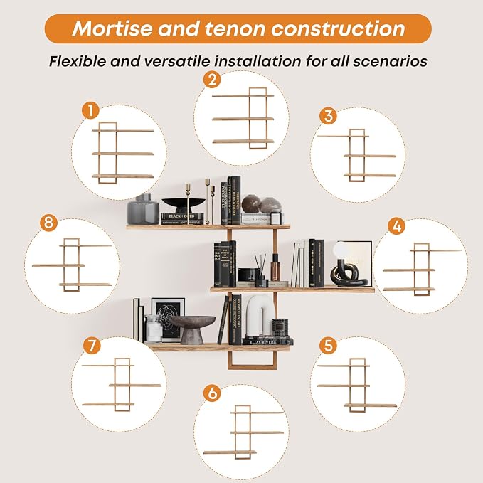 3 Tier Wall Shelves,Decorative Floating Shelf for Wall,Plants Photo Shelf Storage Display Shelving Wood for Living Room Bedroom Kitchen Home Office Decor,Modern,Large,22 Inch(Carbonized Black)