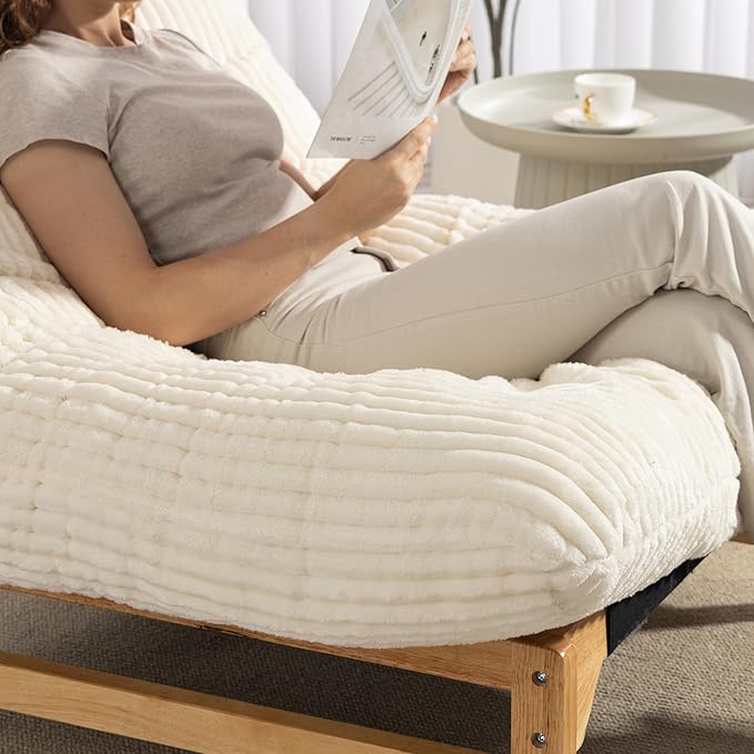 Living Room Chairs Comfy Accent Reading Chair Giant Bean Bag Cloud Chair with Frame for Adults Oversized Beanbag Lounge Sofa for Bedroom (White)