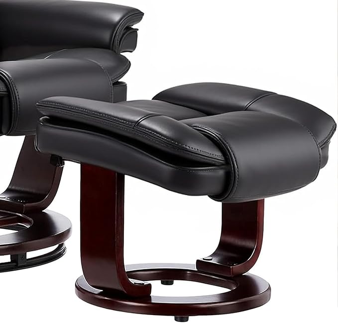 Argus Swivel Recliner with Ottoman, PU Leather & Wood Base Reclining Chair with Footrest, Ultra-Plush Double Foam for Living Room, Bedroom and Office, Set of 1