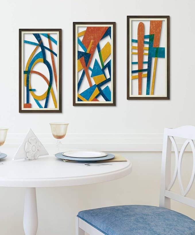 Putuo Decor 3PC Mid Century Modern Wall Art Set, Vintage Geometric Abstract Wall Art for Living Room and Bedroom, Minimalist Wall Decor for Home Decoration
