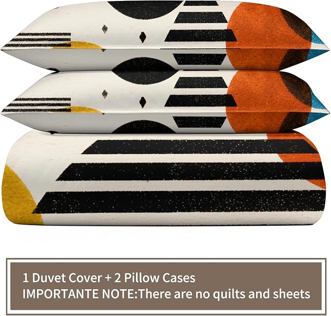 Mid Century Abstract Duvet Cover Oversized King, Vintage Geometric Bedding Set 3 Piece, Abstract Minimalist Modern Patterned Comforter Cover with Zipper Soft Microfiber, 2 Pillowcases