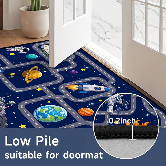 Outer Space Rug Astronaut Road Map Area Rug for Bedroom Living Room Nursery Kitchen Playroom Home Decor Washable Educational Floor Mat Galaxy Themed Carpet,6'x9'