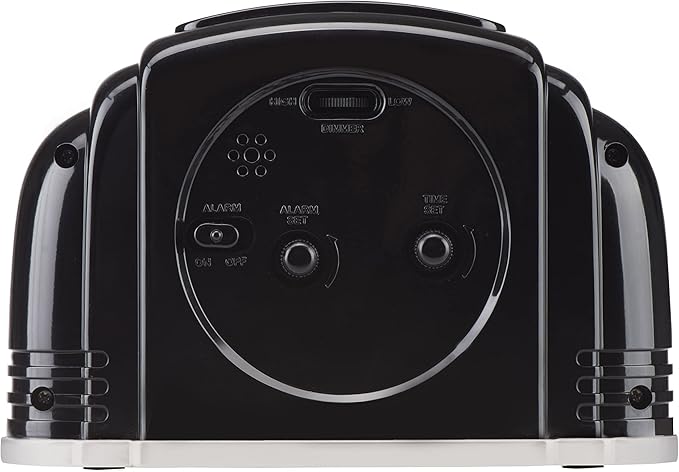Crosley Vintage Art Deco Analog Alarm Clock, Quiet Ticking, Automatic Dimmable Smart Light, Simple Controls, (Black)