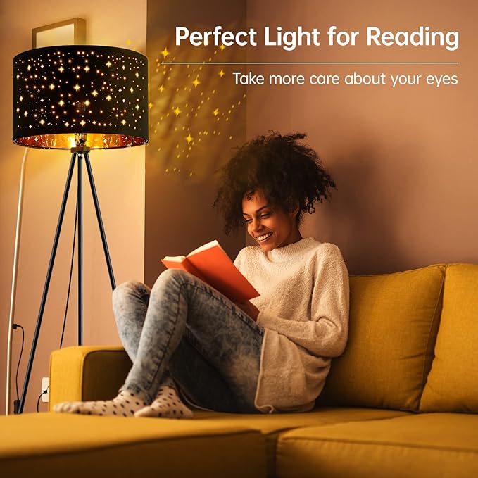 BoostArea Floor Lamp, Tripod Floor Lamp, 8W LED Bulb, Decorative Lamp Shade, Mid Century Standing Lamp for Living Room, Bedroom, Study Room and Office