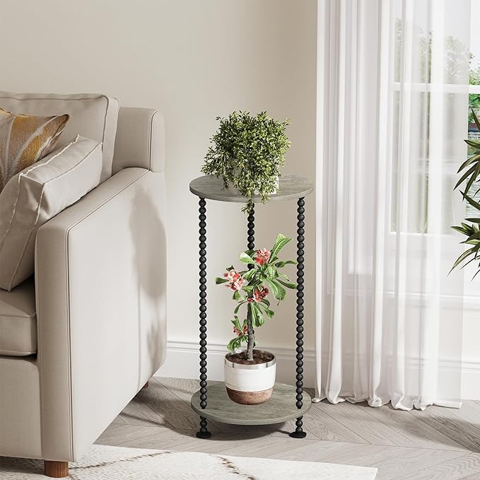 YINMIT Plant Stand Indoor, 2 Tier Small Plant Stand, 23" Tall Metal Spindle Poles Plant Stands, Corner Flower Pot Stand, Plant Tables Indoor, Planter Pot Holder for Balcony Garden Patio Living Room (Grey,)