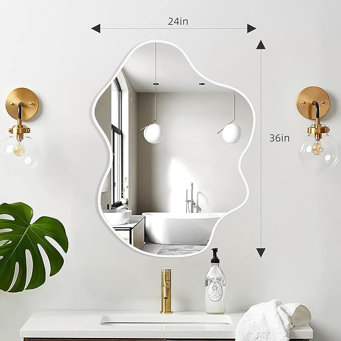 White Irregular Wall Mirrors 24''x36'', Clouds Decorative Modern Mirror for Bedroom Bathroom Living Room or Entryway