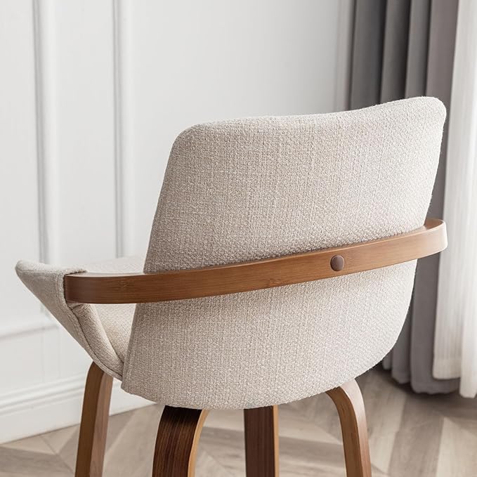LUNLING 25.6" Counter Height Barstools Mid Century Modern Retro Bar Chairs Charcoal Beige Linen Look Fabric Upholstered and Walnut Wood Frame for Home Bar Furniture Beige,1PCS