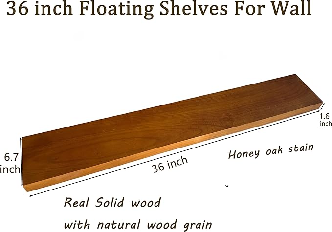 IEO Long Wooden Floating Shelves for Room Wall, Natural Wood Floating Shelves Wall Mounted Kitchen Shelf for Living Room, Bedroom, Kitchen,Bathroom, Storage (Honey Oak, 36in 2tier)