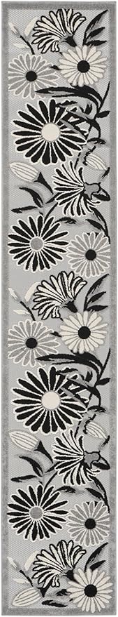 Nourison Home Aloha Black White 2' x 6' Area Rug - Easy Clean, Non Shedding, Bed Room, Living Room, Dining Room, Kitchen (6' Runner)