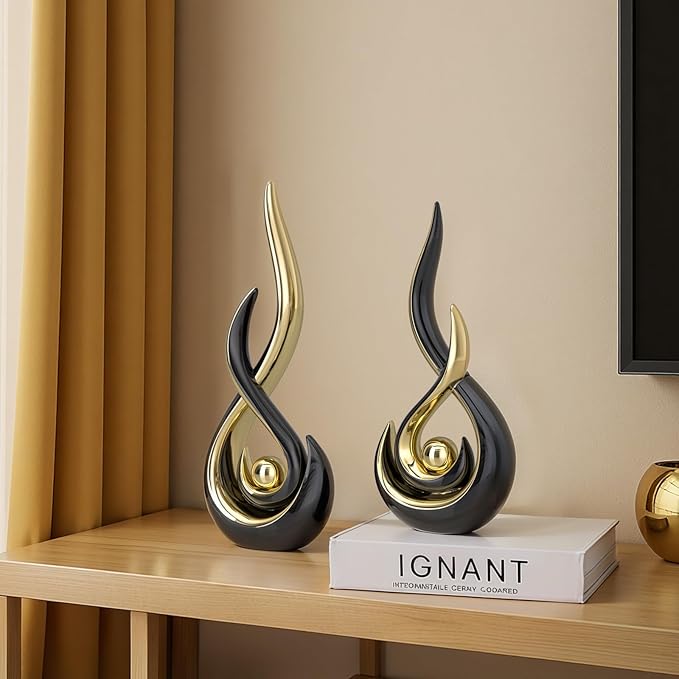 XMGZQ Modern Abstract Art Home Decor Accent,Contemporary Statues Coffee Table Decor for Living Room,Table Centerpieces for Dining Room,Ceramic Sculptures Knick Knacks for TV Stand Show Piece (Black)