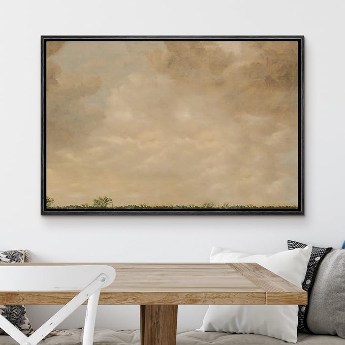 MUDECOR Framed Canvas Print Wall Art Pastel Dusk Country Cloud Horizon Nature Wilderness Illustrations Realism Decorative Scenic Panoramic Earth for Living Room, Bedroom, Office - 16"x24" Black