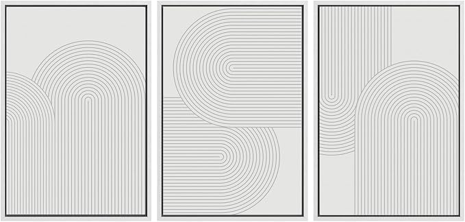 SIGNWIN Framed Canvas Print Wall Art Set Geometric Duotone Futuristic Arches Shapes Abstract Illustrations Modern Art Decorative Nordic Calm/Zen for Living Room, Bedroom, Office - 16"x24"x3 White