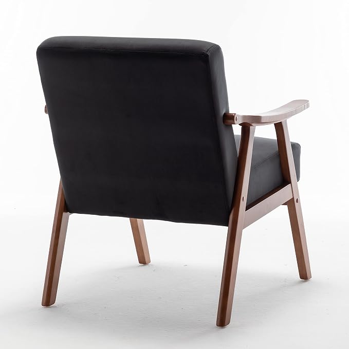 Container Furniture Direct Accent Chair with Microfiber Upholstery and Solid Wood Frame, Classic Mid-Century Modern Living Room Furniture for Extra Seating, Black