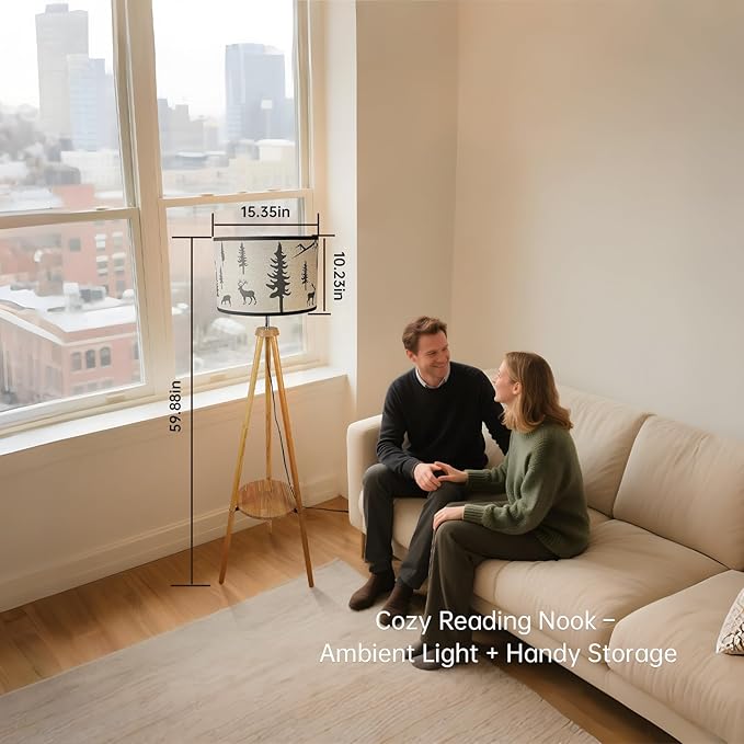 Tripod Floor Lamps for Living Room Tall Standing Lamp Modern Floor Lamp with Fabric Shades,Dimmable Floor Lamp Industrial Reading Light for Living Room,Bedroom,Office