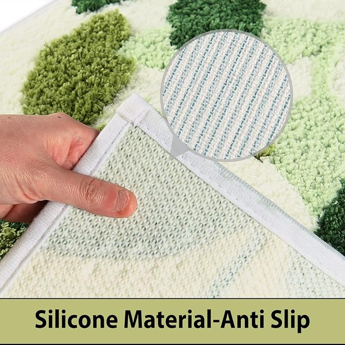 Hi Space Bathroom Rugs 24x16IN Blue Leaves Bath Mat for Bathroom Non Slip Machine Washable Soft Microfiber Absorbent Cute Bath Rug Plush for Tub Shower Sink Fluffy Home Decor Accessories