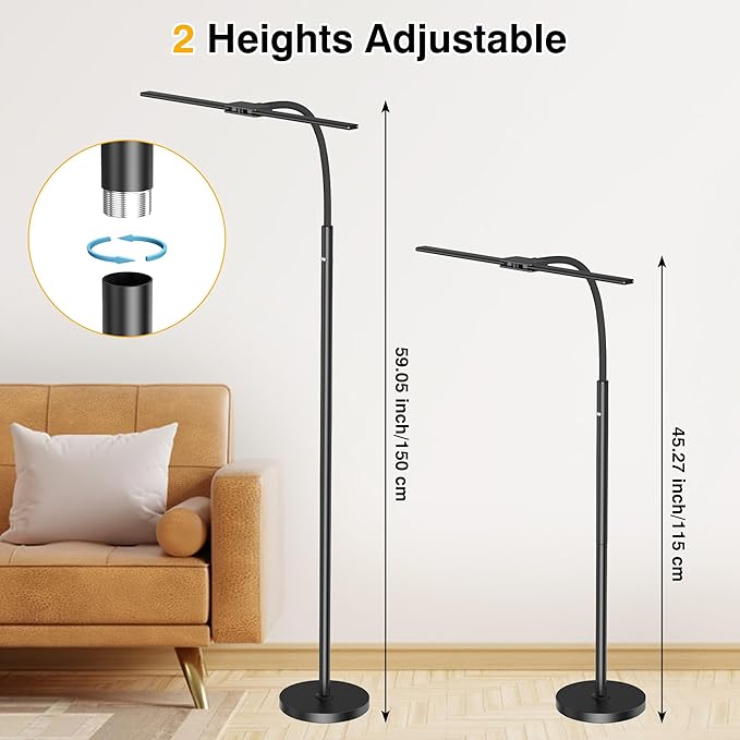Rechargeable Cordless Floor Lamp with Battery 8000mAh, 15W Dual Head Adjustable Gooseneck LED Reading Lamp, Bright Floor Standing Light for Home, IP54 Rated