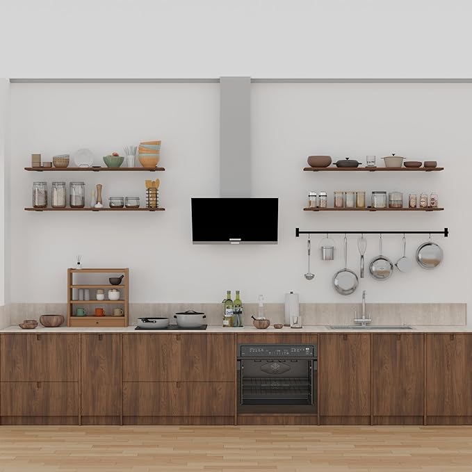 48-Inch Solid Brown Floating Shelves Set of 4-Rustic Farmhouse Wall Shelves with 100 lb Capacity, Heavy Duty Easy Install for Bathroom, Kitchen, Living Room&Home Decor