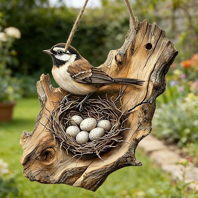 Vintage 2D Bird Wooden Signage, Handmade Boxwood Bird Wall Hanging, Rustic Farmhouse Robin Birds Wall Decor Forest Animal Decoration for Indoor Outdoor Home Living Room Photo Background
