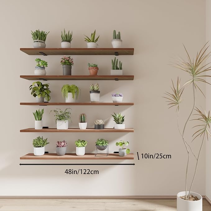 5 Tier Book Shelf,Long Floating Shelf for Wall 48 inch,Rustic Bookcase Long Shelves,Wall Mounted Bookshelf for Books/Lego/Plants