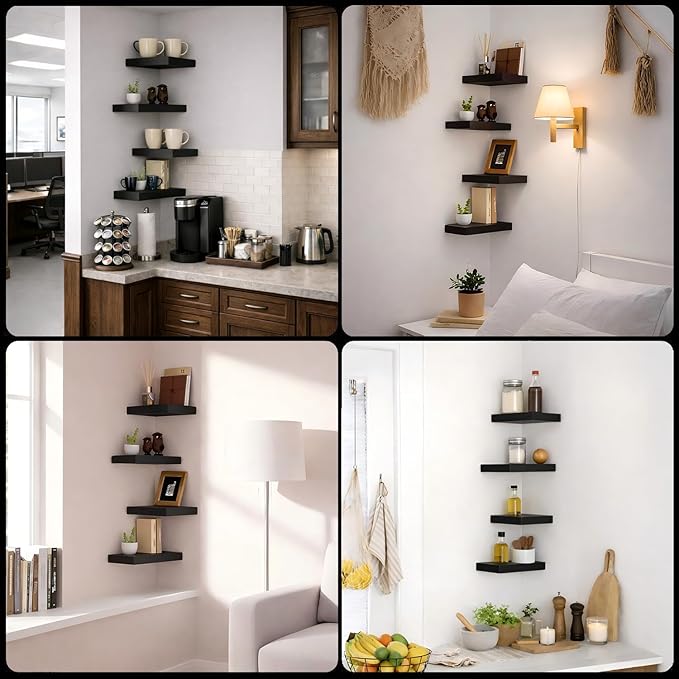 Floating Shelves for Wall, Black Small 11.8" Bathroom Wall Shelves and Floating Shelf for Storage, Display and Decor, Ideal Over Toilet, Bedroom, Kitchen or Living Room, 2-Pack