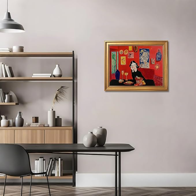 Gold Framed Modern Abstract Woman Wall Art Vintage Mid Century Home Lady Red Poster Colorful Expressionist Feminist Girl Canvas Painting Print Gallery Bedroom Wall Decor 8x10inch