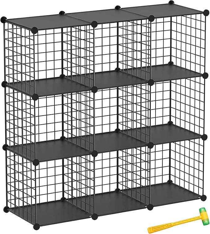 Wire Cube Storage Organizer, 9-Cube Metal Storage Shelves Bookshelf, Stackable Modular Closet Organizer for Bedroom Living Room, Office, Storage Shelves