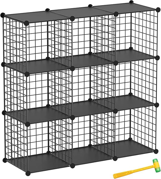 Wire Cube Storage Organizer, 9-Cube Metal Storage Shelves Bookshelf, Stackable Modular Closet Organizer for Bedroom Living Room, Office, Storage Shelves