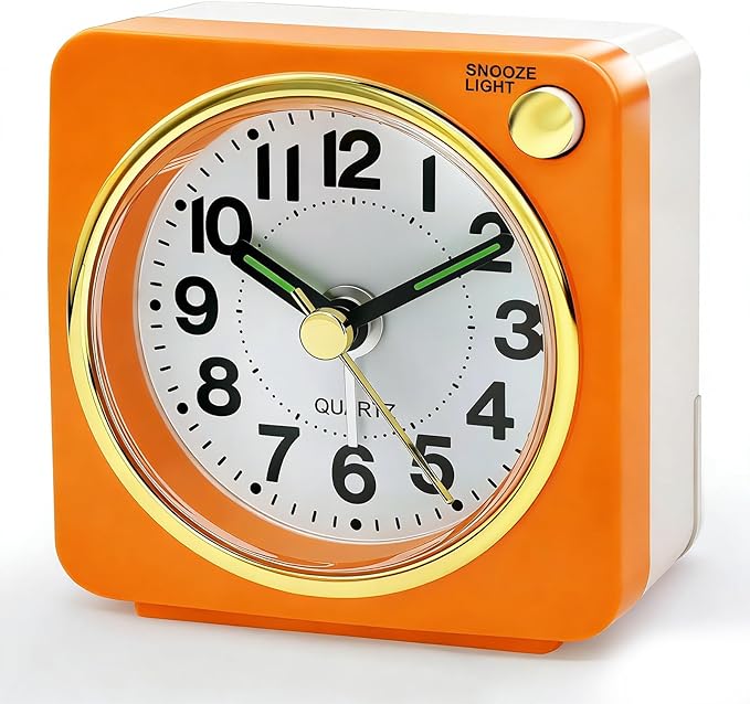 Lamisola Ultra Small Battery Analog Travel Alarm Clock, Retro Bedside Desk Clocks for Bedrooms, Vintage Home Decor for Bathroom Kichen Office Room,Orange