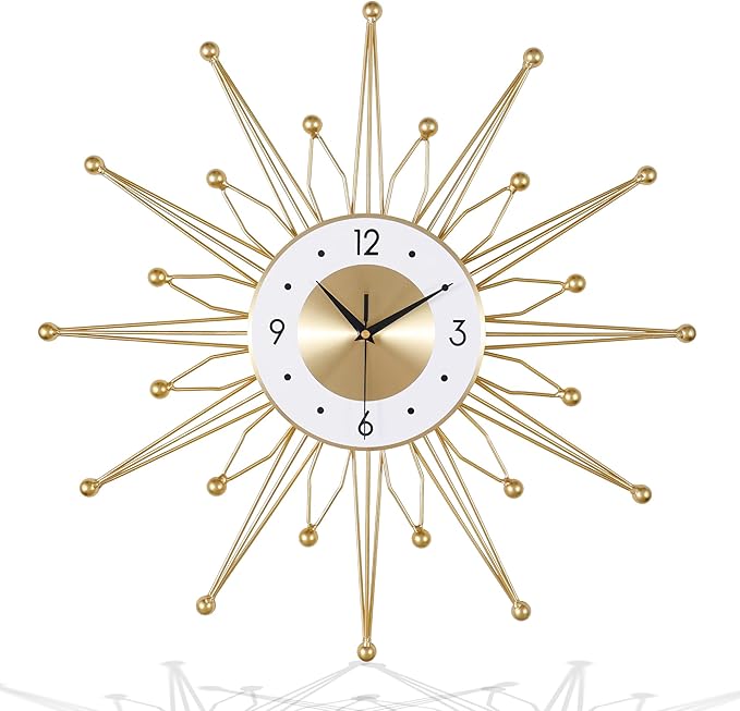 Lafocuse Silent 23 Inch Metal Large Gold Wall Clock for Home Decor, Mid Century Wall Clocks Battery Operated, Art Deco Starburst Wall Clocks for Living Room Kitchen Office