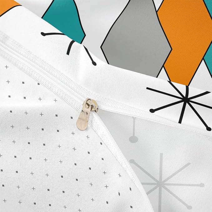 Erosebridal Colorful Aesthetic Bed Set Diomand Duvet Cover, Retro Atomic Bedding Set Queen Modern Mid Century Comforter Cover, Bohemian Minimalist Bed Cover Breathable 3pcs (Zipper Closure)
