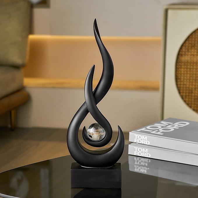 Octdays Black Abstract Statue Sculpture Decorations, Modern Sculptures Home Décor Accents, Resin Art Flame Figurines for Living Room Table Centerpiece Office Desk TV Stand Decor