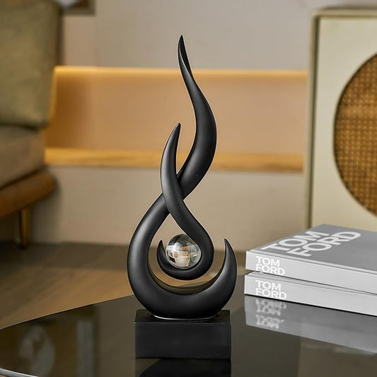 Octdays Black Abstract Statue Sculpture Decorations, Modern Sculptures Home Décor Accents, Resin Art Flame Figurines for Living Room Table Centerpiece Office Desk TV Stand Decor