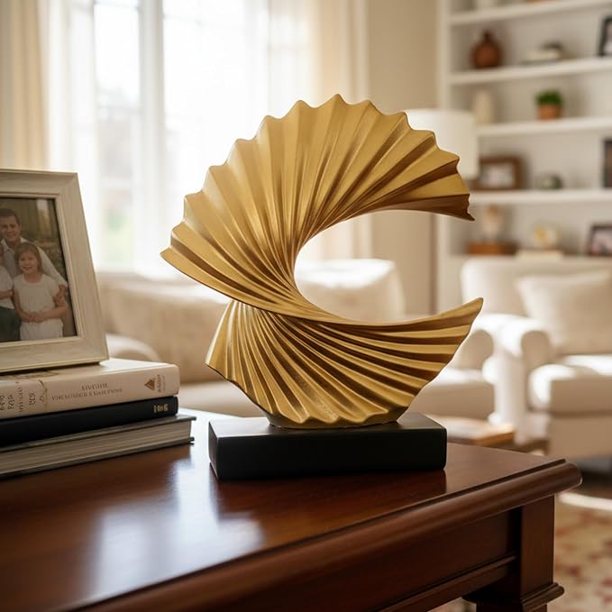 Modern Gold Ocean Wave Sculpture – Abstract Resin Statues for Home Decor, Elegant Coffee Table Decor for Living Room, Unique Home Décor Accents & Art Deco Decor for Office, Shelf, or Entryway