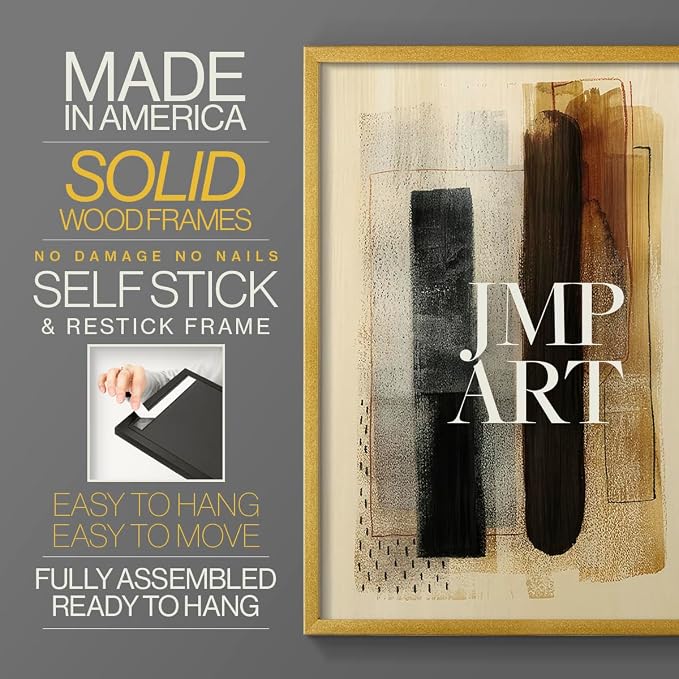 Renditions Gallery Set of 2 Peel & Stick Framed Prints, Pattern Abstract Wall Art, Burnt Toast Pattern Wall Decor, Re-Stickable - Ready to Hang - 8"x10" - GOLD Frame LT588