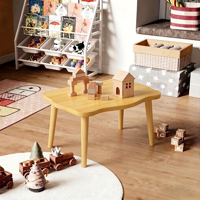 Cookie Coffee Table Low Table with 4 Solid Wood Sturdy Legs,Floor Table Desk for Sitting on The Floor,19.7"D x 31.5"W x 16"H Inches,Living Room/Toy room Furniture,Rental house Furniture (Natural)