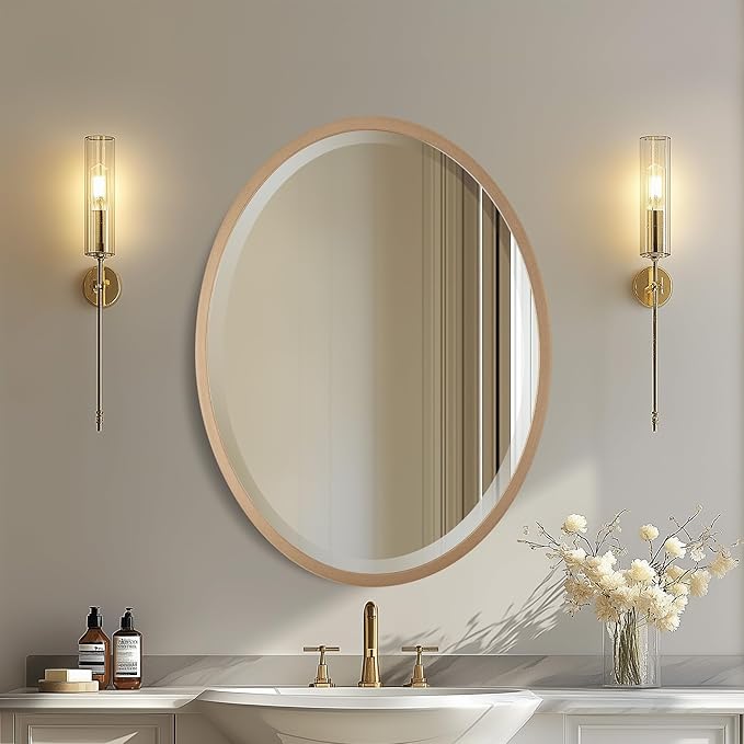 OVALCREST - Oval Wooden Beveled Wall Mirror for Home Decor, Bathroom, Vanity, Bedroom, Living Room, Hallway - London Style (Gold Spray) 37.1 x 25.1