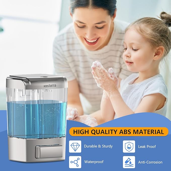 Manual Soap Dispenser, 23.7oz/700ml Wall Mount Soap Dispenser, Large Capacity Kitchen Bathroom Hand Soap Pump, Commercial Refillable Shampoo Shower Gel Lotion Dispenser, Chrome B