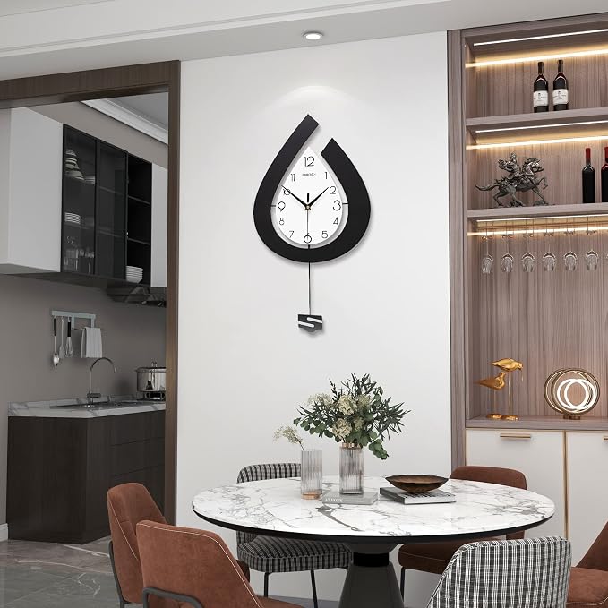 Large Wall Clock for Living Room Decor Big Decorative Pendulum Modern Wall Clock Silent Non Ticking Battery Operated 22.4 Inch Wood Art Clock for Kitchen Bedroom Office Indoor Home