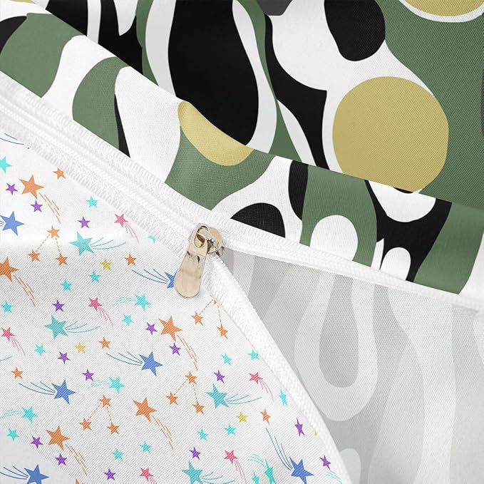 Erosebridal Organic Abstract Duvet Cover Set Modern Contemporary Queen Bedding Set for Tween Boys Girls Boho Mid Century Wavy Lines Comforter Cover Retro Geometric Bed Sets,Olive Green Khaki