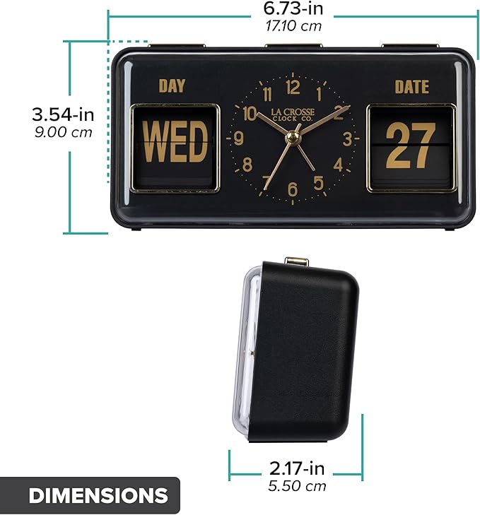 La Crosse Clock 636-379B Daily Flip Black Tabletop Alarm Clock with Calendar
