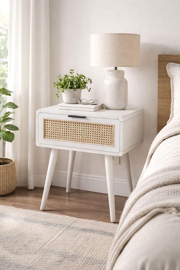 Boraam Cambria End Table - Zebrano Whitewash/Natural Cane