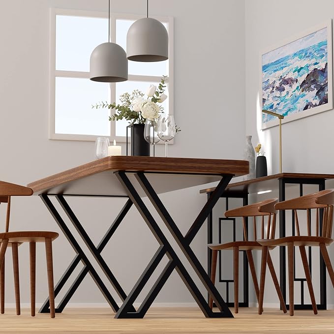 Modern Industrial Metal Legs for Table 28In High x 24In Wide Desk Legs DIY Black X-Shape Heavy Duty Furniture Legs for Dining,Console,Game Table(Set of 2)