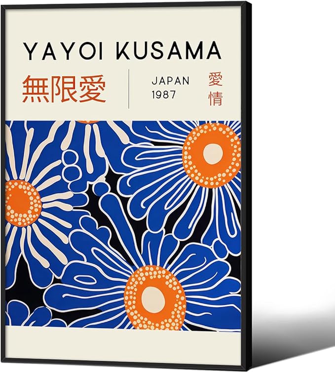 Yayoi Kusama Print Vintage Japanese Wall Art Abstract Yayoi Kusama Poster Minimalist Painting Art Exhibition Suitable for Japanese Bedroom,Living Room Office Decor 16x24in Black Framed