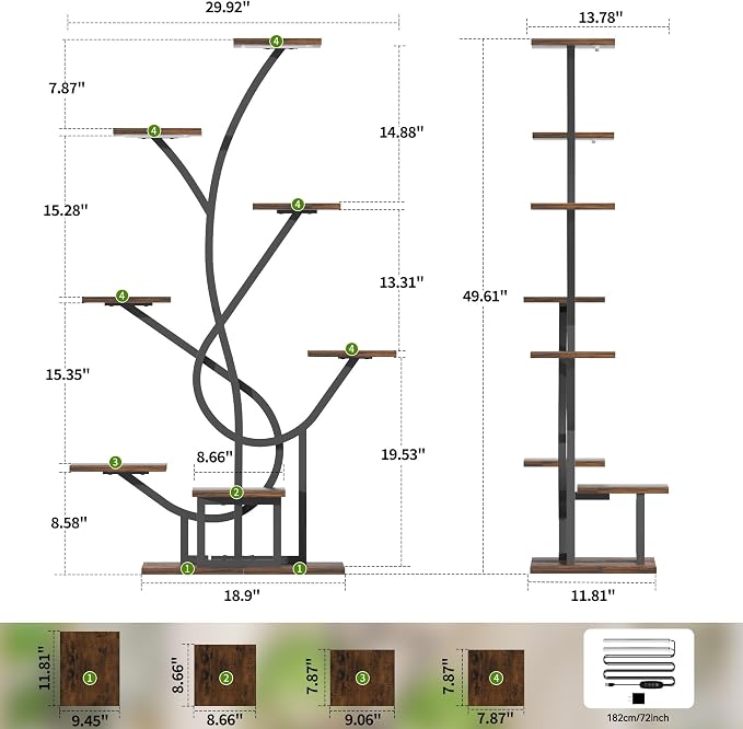 EVAWOO Plant Stand Indoor with Grow Lights - 8 Tiered Corner Plant Shelf Indoor, 50" Tall Lighted Plant Stand for Indoor Multiple Plants, Flower Stands Display Rack Holder for House, Patio, Black