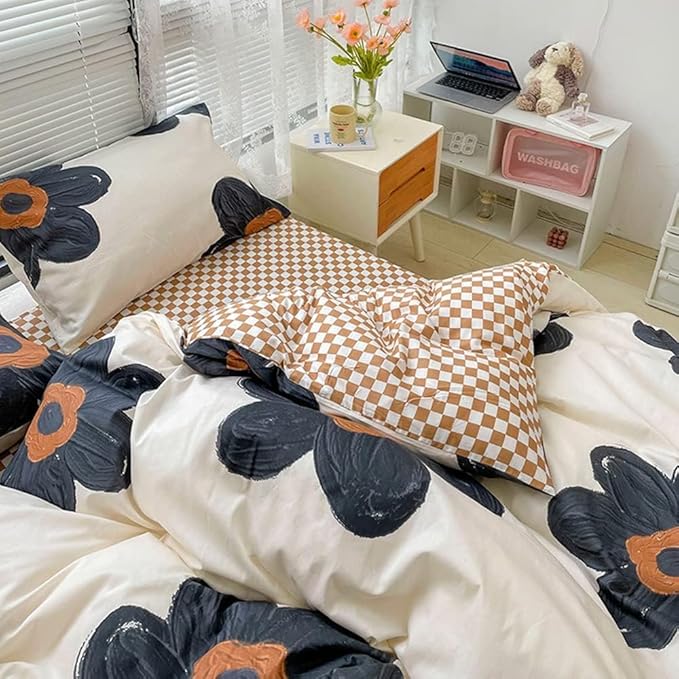 Pureant Black Sunflower Comforter Sets King Black and White Floral Bedding Comforters Cotton Women Girls Boho Black Botanical Quilts Large Flower Blankets Garden Adults Teens Bohemian Rustic Bedding