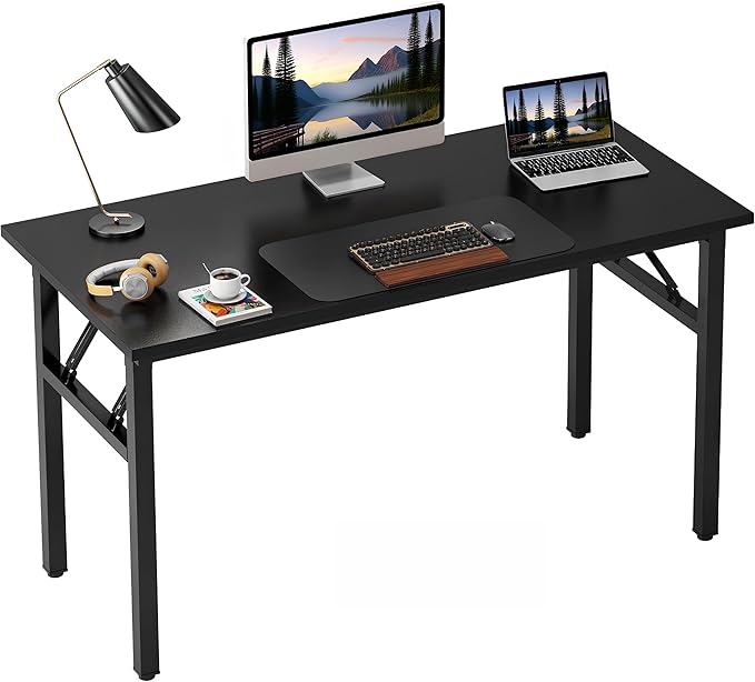 Need Folding Desk, 47 inch Large Computer Desk for Home Office, No Install Needed Study Student Writing Table Desk Workstation, Retro Black